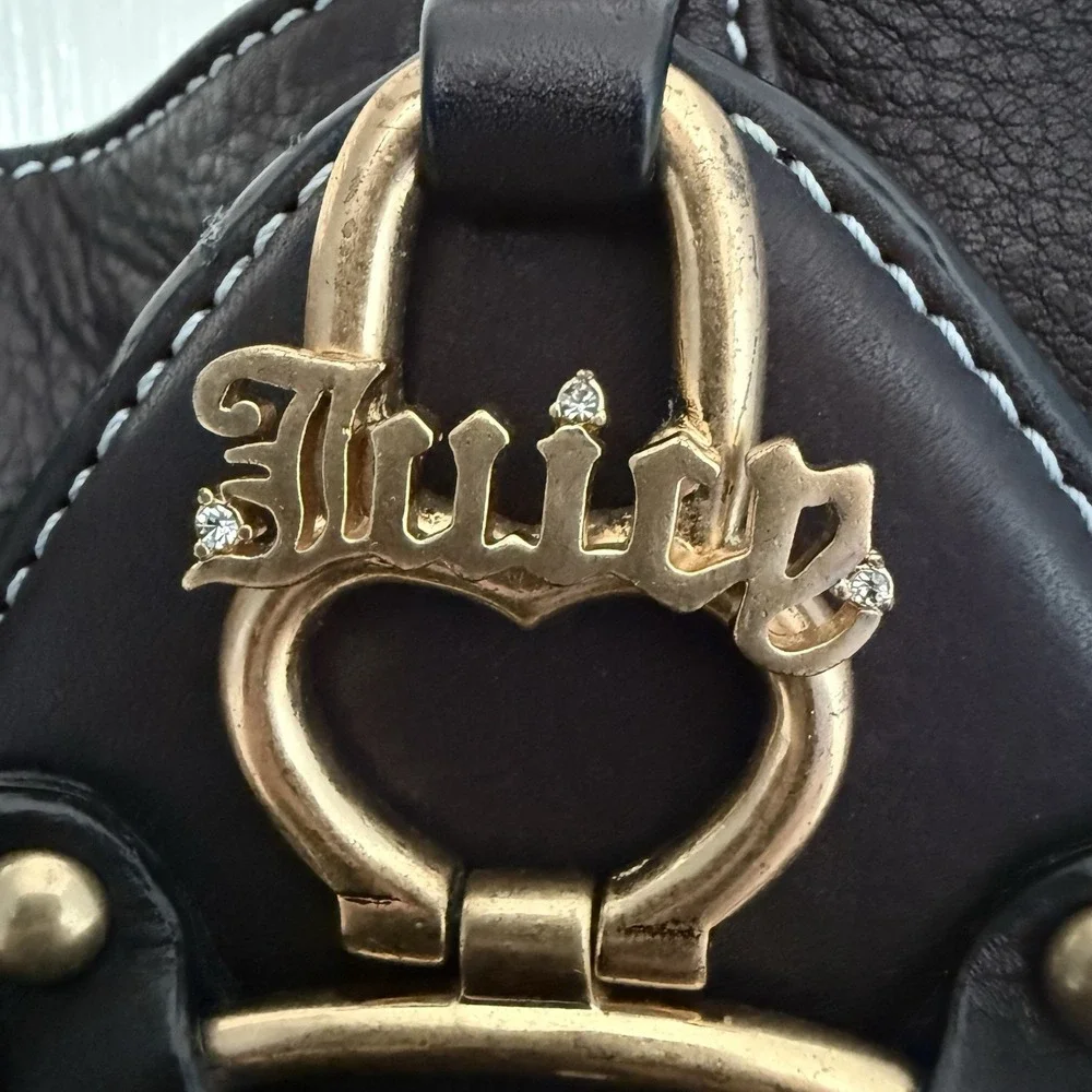 VINTAGE JUICY COUTURE Black Leather Hobo Tote Shoulder Bag Handbag Purse Dustbag